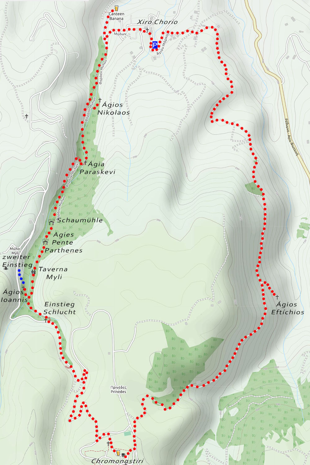 Wanderkarte Myli Schlucht