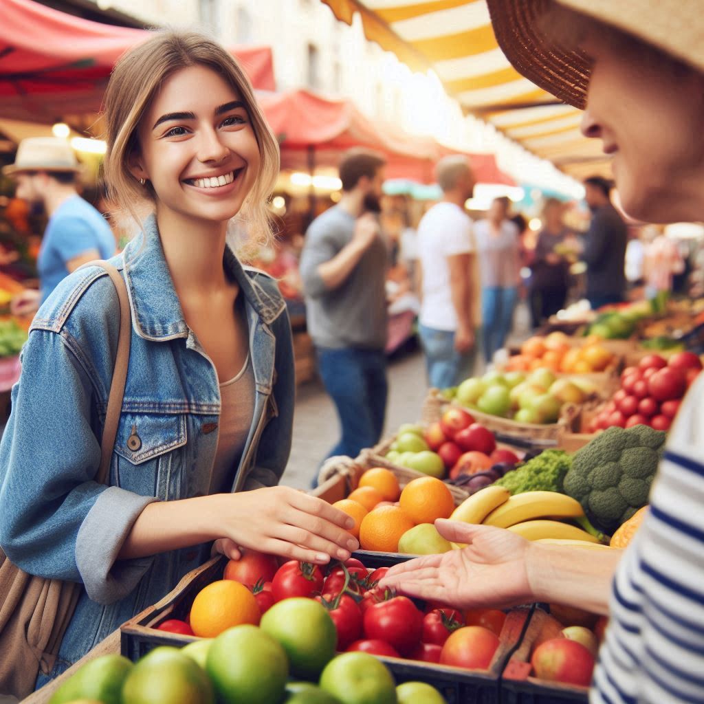Freundlich sein zur Marktfrau